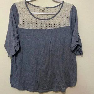 blue white-lace blouse